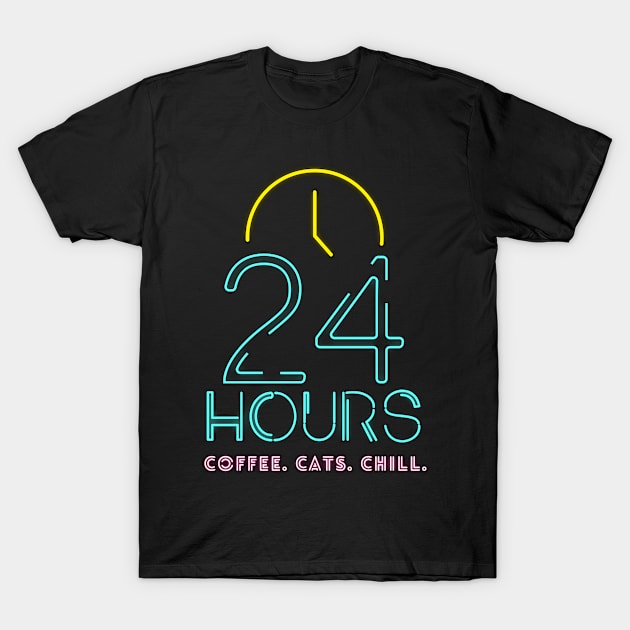 24 Hours Coffee Cats Chill T-Shirt by Kopicat